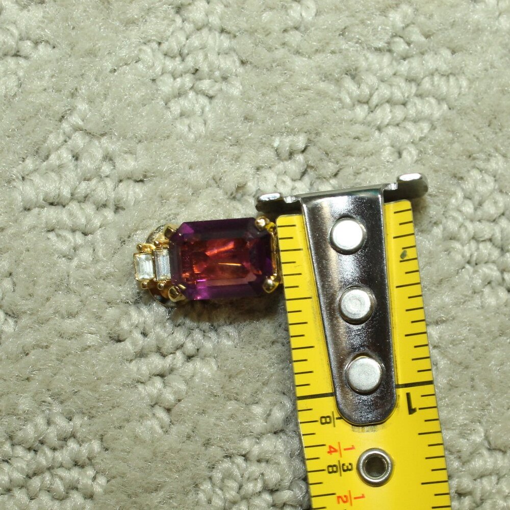 Vtg Christian Dior Simulated Amethyst Rhinestone Clip On Earrings 1980s Signed - Picture 2 of 6